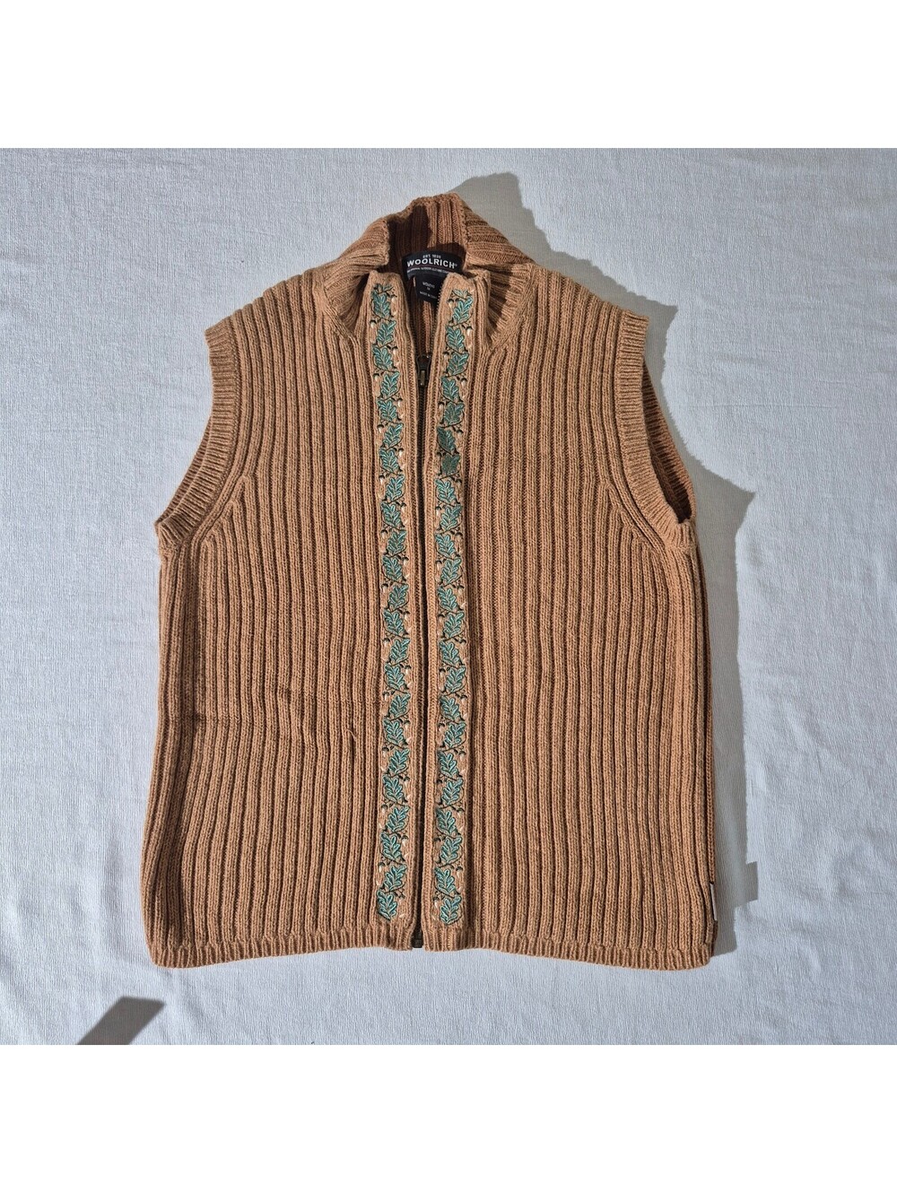 Woolrich Womens tan M Med ribbed zip vest floral sleeveless